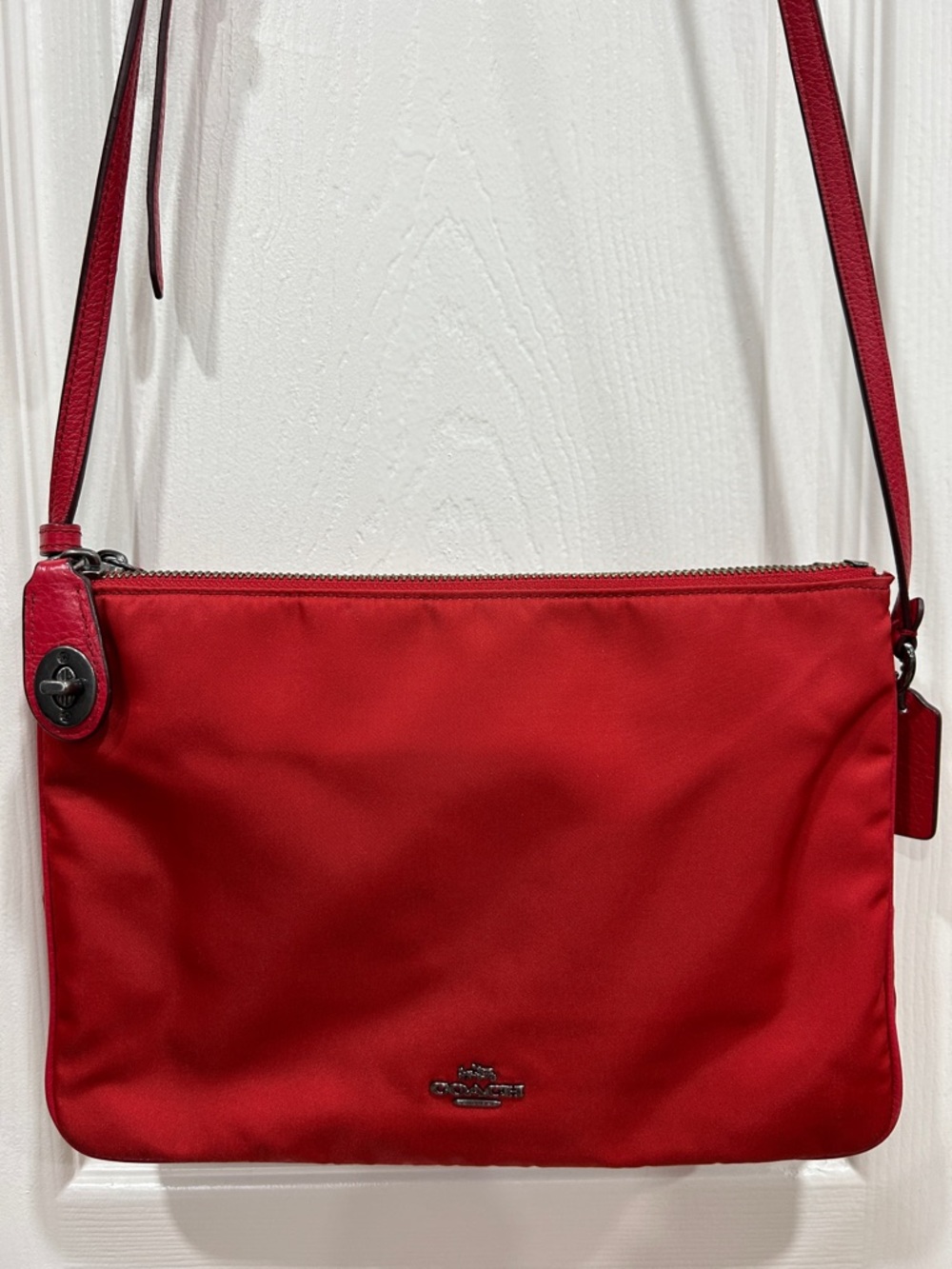COACH Red Nylon Crossbody with Leather Trim